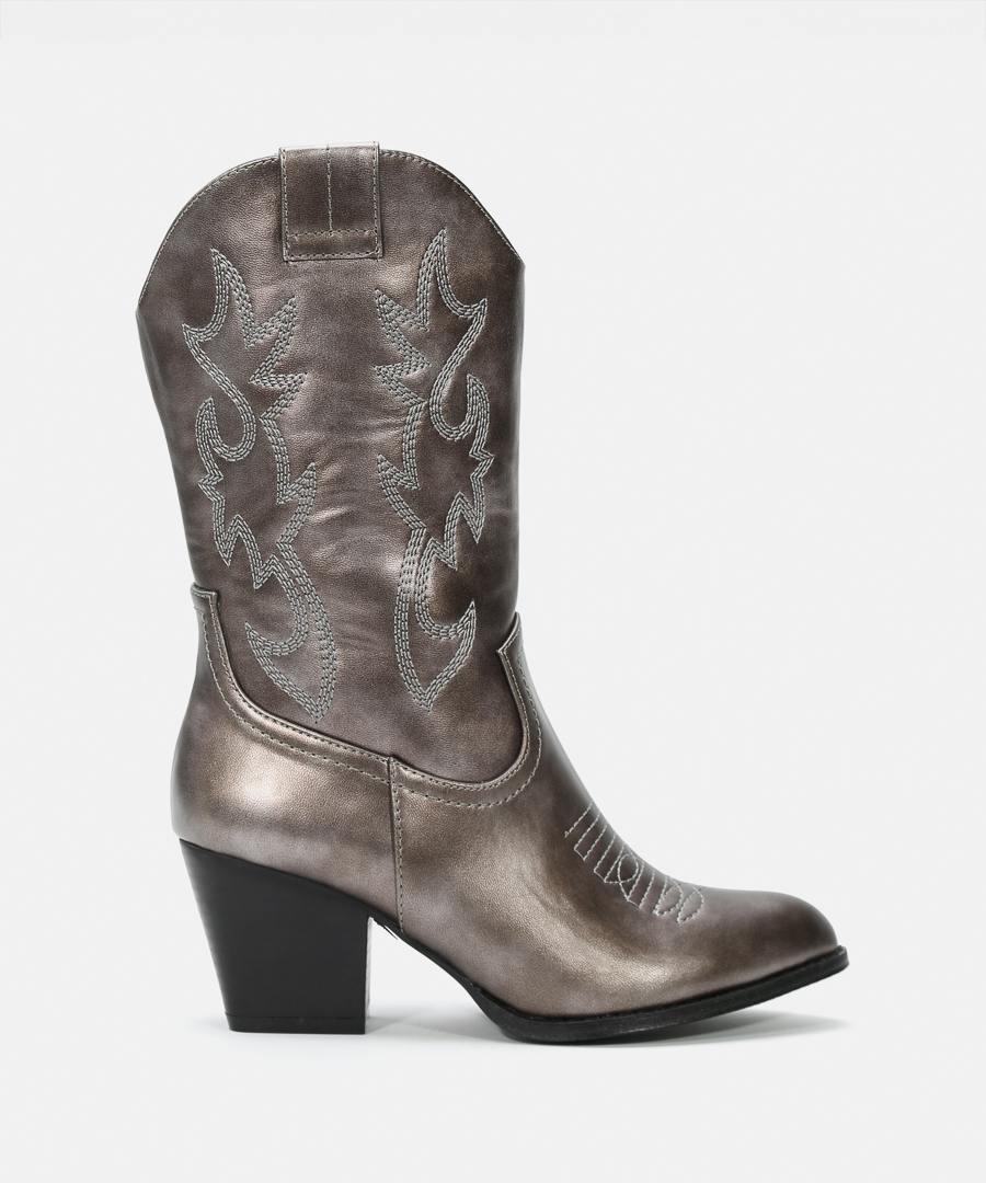 Botas cowboy tacón metalizadas image number null